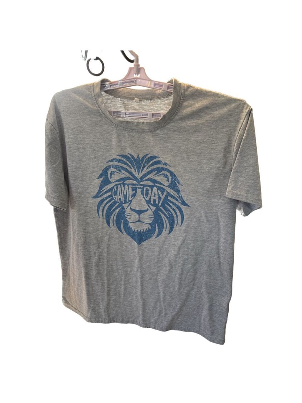 Men’s Unbranded Gray Blue Lion Gameday Short Sleeve Tee XL Streetcore Football